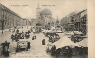 Pécs, Széchenyi tér, vásár; kiadja Fischer Ferencz