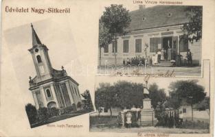 Nagysitke, Katolikus templom, Szent János szobor, Linka Vincze kereskedése (EK)
