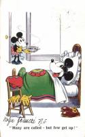 'Many are called but few get up' Mickey mouse, Disney postcard
