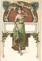 Art Nouveau, litho fancy postcard (cut)