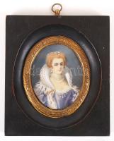 XIX. század: Miniatúra. olaj, fa, kartonra ragasztva, üvegezett keretben. Keret méret: / XIXth century: Hand painted miniature on wood glued on cartboard. In frame 10x12 cm
