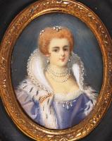 XIX. század: Miniatúra. olaj, fa, kartonra ragasztva, üvegezett keretben. Keret méret: / XIXth centu...