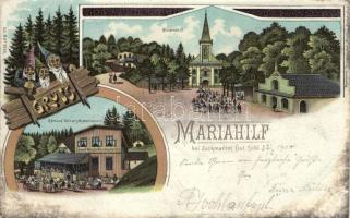 Panna Maria Pomocná, Mariahilf bei Zuckmantel, Edmund Weese's Restaurant, dwarves, litho (EK)