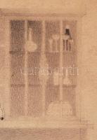 Györgyi Dénes (1886-1961): Ebédlőszekrény terve. Ceruza, papír. Hátoldalán pecséttel jelzett 30x28 c...