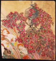 Tálos Gyula (1887-1975) belsőépítész, építész, grafikus: Két világ akvarell, papír. Jelzés nélkül. 24x27 cm