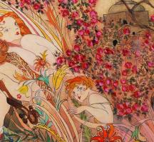 Tálos Gyula (1887-1975) belsőépítész, építész, grafikus: Két világ akvarell, papír. Jelzés nélkül. 2...