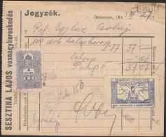 1943 Jegyzék okmánybélyeggel rajta a Debreceni Repülő Klub adománybélyege