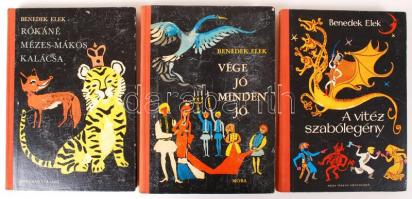 Benedek Elek 3 mesekönyve: Rókáné mézes-mákos kalácsa; Vége jó minden jó; A vitéz szabólegény.   Bp., 1969, 1970, 1974, Móra Ferenc Könyvkiadó. Félvászon kötés, jó állapotban.