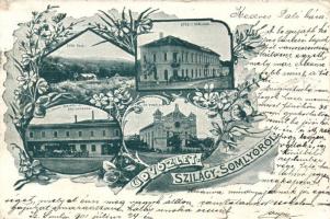 Szilágysomlyó, izraelita templom, Csizmadia ipartársulat árucsarnoka, Városi szálloda / synagogue, shop, hotel; floral