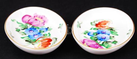 Herendi virágos mini ovális tálka (2db), kézzel festett, hibátlan, jelzett, 5×7 cm