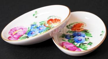 Herendi virágos mini ovális tálka (2db), kézzel festett, hibátlan, jelzett, 5×7 cm