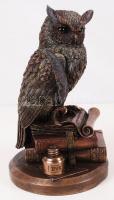 Veronese jelzéssel, könyveken ülő bagoly, festett műgyanta?, hibátlan, m:22 cm