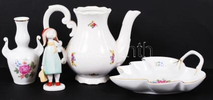 Zsolnay, Drasche, Hollóházi porcelán tétel, jelzettek, hibátlanok, összesen: 4 db