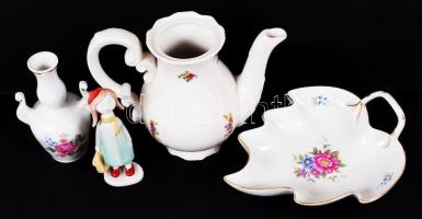 Zsolnay, Drasche, Hollóházi porcelán tétel, jelzettek, hibátlanok, összesen: 4 db