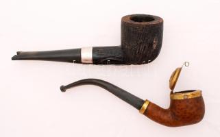 2 db pipa, egyik jelzett (Old Briar) törött véggel.