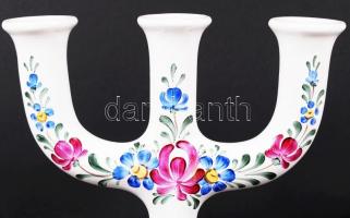 Három ágú gyertyatartó, jelzett, kézzel festett, hibátlan,  m:22 cm