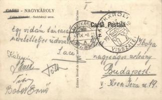 Nagykároly, Széchenyi utca / street, military building, 'vissza' So. Stpl