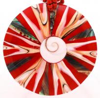 Korall-paua kagyló gyöngyház mozaik függő gyöngysorral/
paua-coral pendant with necklet