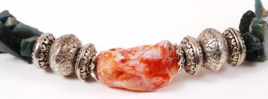 Karneol nyakék natúr és csiszolt kövekből mohaachát díszítéssel