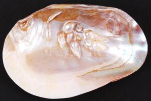 Gyöngykagyló belsejében natúr gyöngyképződményekkel / pearl oyster, 9x14 cm.