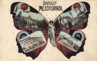 Mezőtúr, pillangó; Kanyó Antal kiadása / Art Nouveau, butterfly