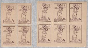 1925 Grafikai munkások táncmulatsága levélzáró fogazott négyestömb + vágott hatostömb