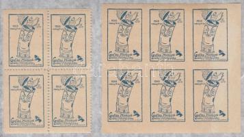 1925 Grafikai munkások táncmulatsága levélzáró fogazott négyestömb + vágott hatostömb