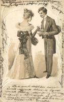 Lady and man, Emb. litho (EK)