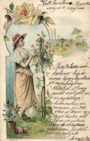 Lady in the garden, Emb. litho (EK)