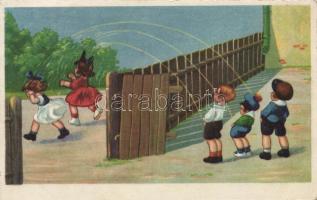 Humour, children, pissing boys