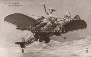 'Paix á l'Univers, Völkerfrieden' Allegorie No. 254., Mastroianni sculptochromie art postcard, copyright by A. Noyer, 1913