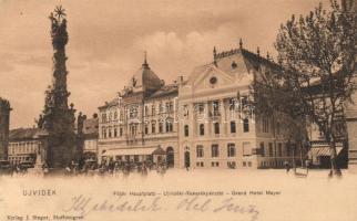 Újvidék Fő tér, takarékpénztár, Grand Hotel Mayer / main square, saving banks, hotel (small tear)