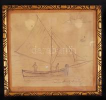 Feszty Árpád (1856-1914): Vitorlás. Ceruza, papír, jelzett, apró szakadás és folt, üvegezett keretben, 18×20 cm