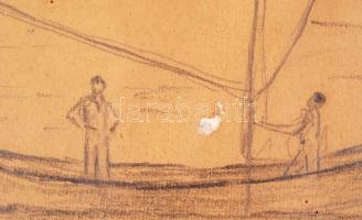 Feszty Árpád (1856-1914): Vitorlás. Ceruza, papír, jelzett, apró szakadás és folt, üvegezett keretbe...