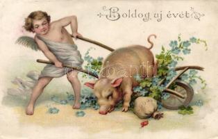 New Year, pig, Emb. litho