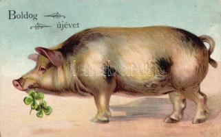 New Year, pig, litho (EB)