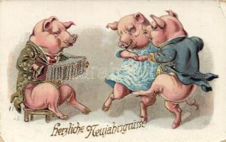 New Year, pigs, litho (EK)
