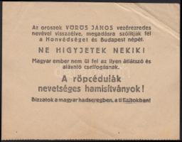 cca 1944 Vörös János (1891-1968) vezérezredest támogató röplap a rosszindulatú orosz rágalmakkal szemben.