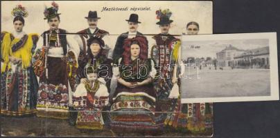 Mezőkövesd népviselet; leporellocard zsinagógával; Balázs Ferencz kiadása