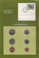 Falkland-szigetek 1985. 1p-50p 6klf db, forgalmi szett felbélyegzett kartonlapon T:1 Falkland Islands 1985. 1 pence - 50 pence, coin set on cardboard with stamp C:UNC