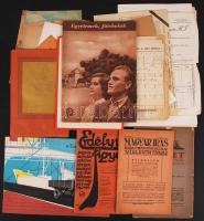 1915-1949 Vegyes nyomtatvány tétel, folyóiratok, dokumentumok (Magyar Írás, Erdélyi Figyelő, Egyetemek, főiskolák; betétkönyv, élelmiszerjegyek, dísztáviratok, számlák).