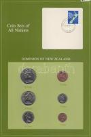 Új-Zéland 1980/81. 1c - 50c 6klf db, forgalmi szett felbélyegzett kartonlapon T:1 &lt;br/&gt;New Zealand 1980/81. 1 cent - 50 cent 6 different, coin set on cardboard with stamp C:UNC