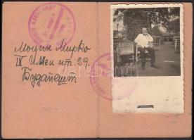 1945 Bp., Vendéglátóipari Munkások Szabad Szakszervezetének kétnyelvű tagsági igazolványa fényképpel.