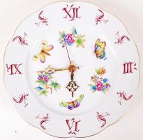 Herendi Viktória mintás falióra, kézzel festett, jelzett, hibátlan, quartz szerkezettel, d:27,5 cm /  Herend handpainted chinaware clock