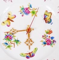 Herendi Viktória mintás falióra, kézzel festett, jelzett, hibátlan, quartz szerkezettel, d:27,5 cm /...