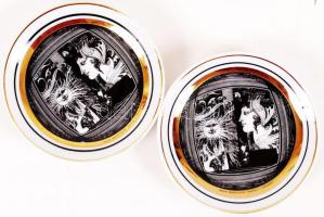Hollóházi Szász Endre kis tálka pár, matricás, jelzett, hibátlan, d:7,5 cm