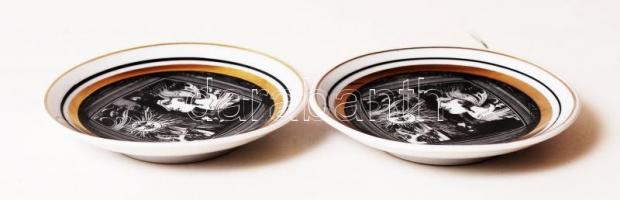 Hollóházi Szász Endre kis tálka pár, matricás, jelzett, hibátlan, d:7,5 cm
