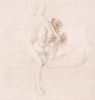 Zichy Mihály (1827-1906): Erotikus jelenet. Cinkográfia, üvegezett keretben, 29x26,5cm