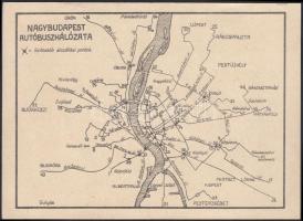1949 Bp., Kártyanaptár, Boldog új évet kíván a Magyar Közlekedési Alkalmazottak Szabad Szakszervezetébe tömörült BSzKRt dolgozók, hátoldalán "Nagybudapest" autóbusz-hálózatának térképével.