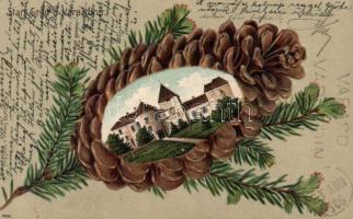 Varasd, Varazdin; Stari Grad / old castle, Emb. floral litho (EK)